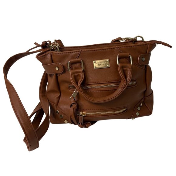 Michael Kors Small Brown Leather Crossbody Handbag Gold Hardware Removable Strap - Picture 1 of 11